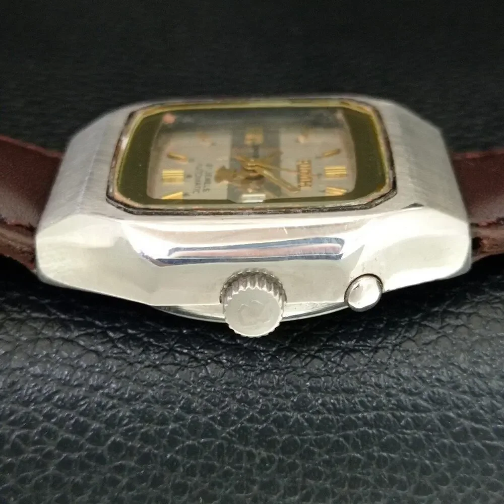 Vintage 1979 Ricoh Automatic Mens Silver Watch W/daydate & Gold accents